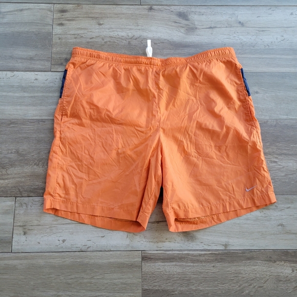 Vintage 90s Nike Trunks with Liner Orange and Blue Spellout Mens Athletic Shorts - Picture 3 of 4